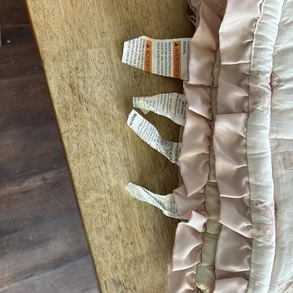THE PEANUTSHELL Dusty Pink Gold Trim Patchwork Embroidery Lace Ruffle Baby Quilt